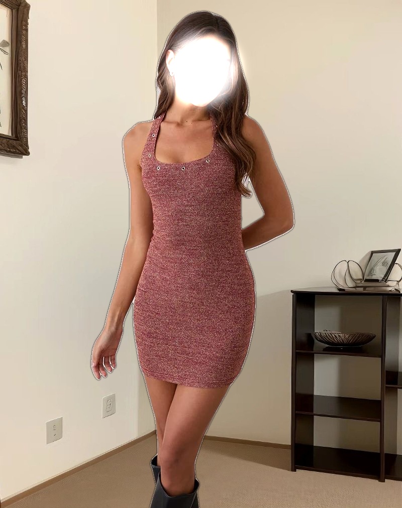 Codiya Stud Mini Dress in Red Shimmer