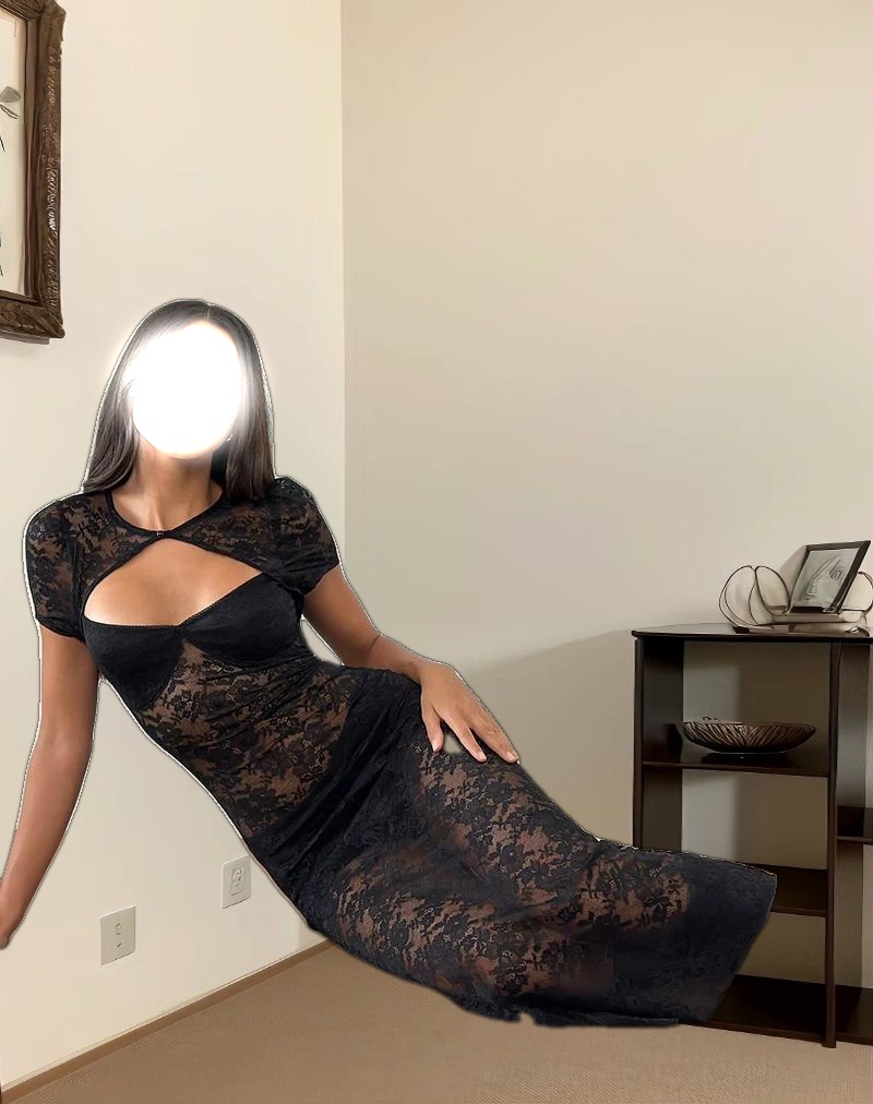 Rium Unlined Midi Dress in Lace Black