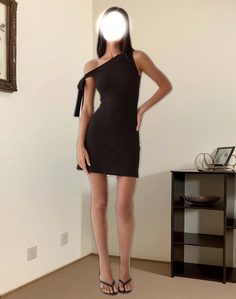 Xeenia One Shoulder Mini Dress in Chocolate Brown