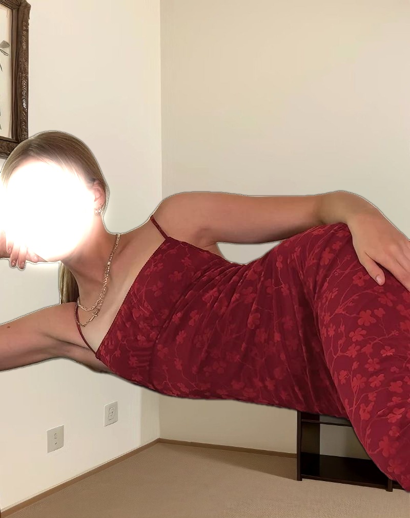 Darsih Cami Maxi Dress Red Grunge Floral Flock