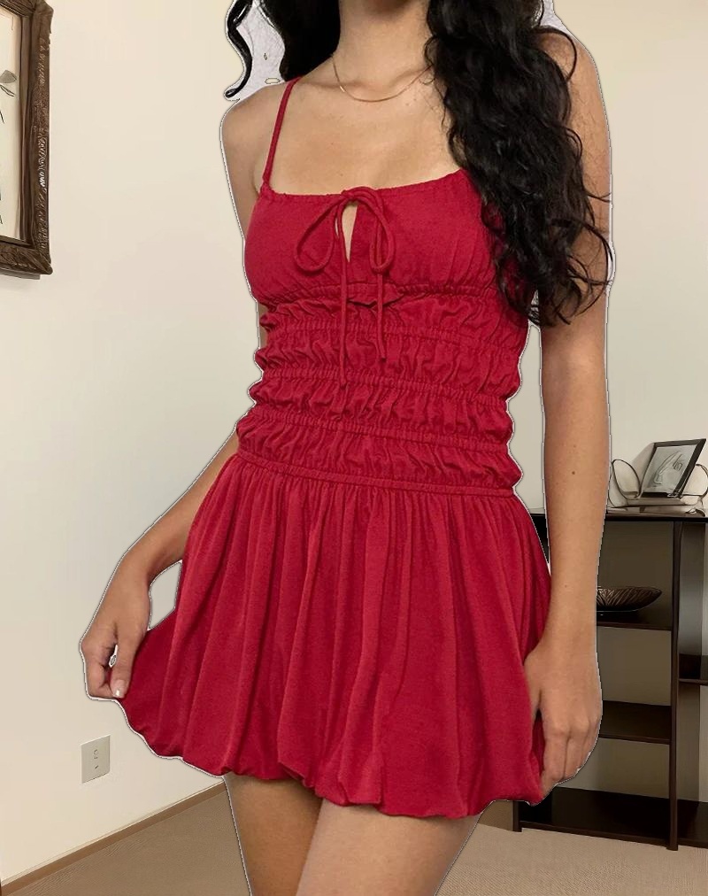 Rasmil Bubble Mini Dress in Adrenaline Red