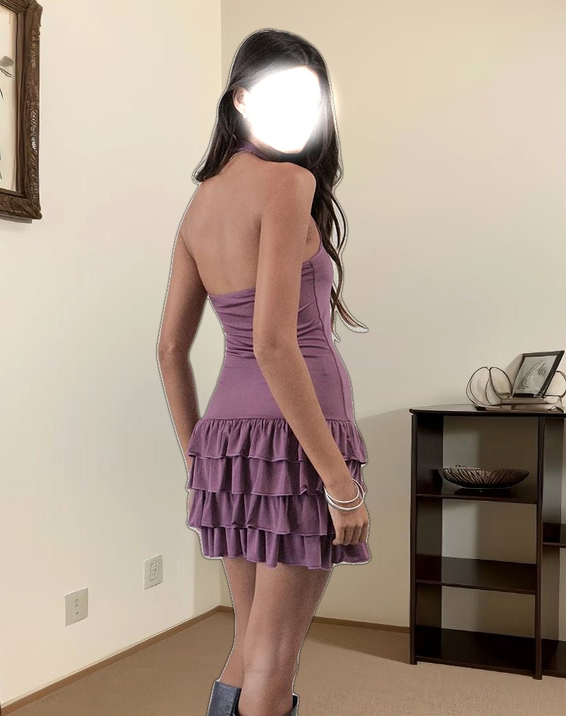 Laine Halterneck Mini Dress in Slinky Mulberry