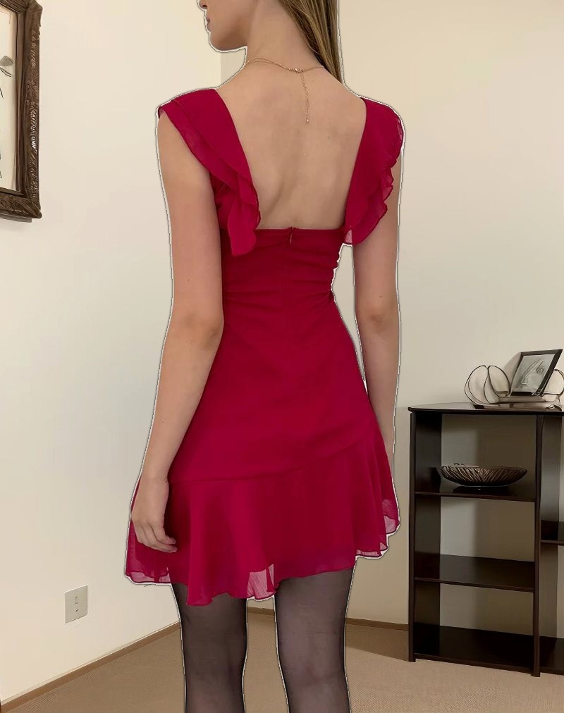 Binita Mini Dress in Chiffon Burgundy