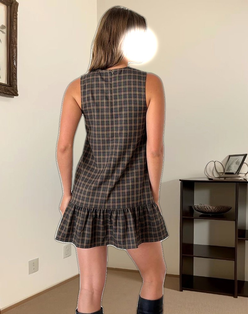 Samana Babydoll Mini Dress in Check Dark Brown