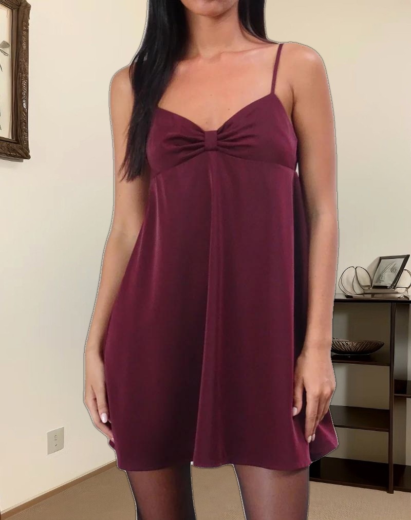Rafaila Mini Slip Dress in Satin Burgundy