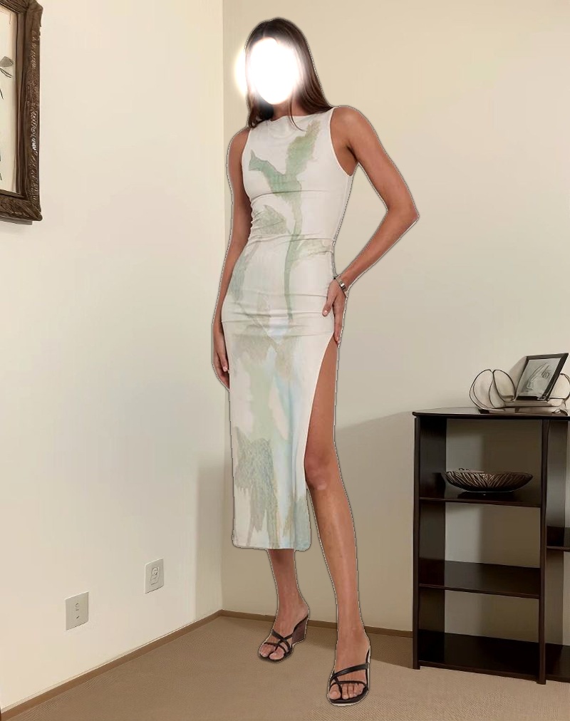 Flo Midi Dress in Abstract Painted Flower Blue