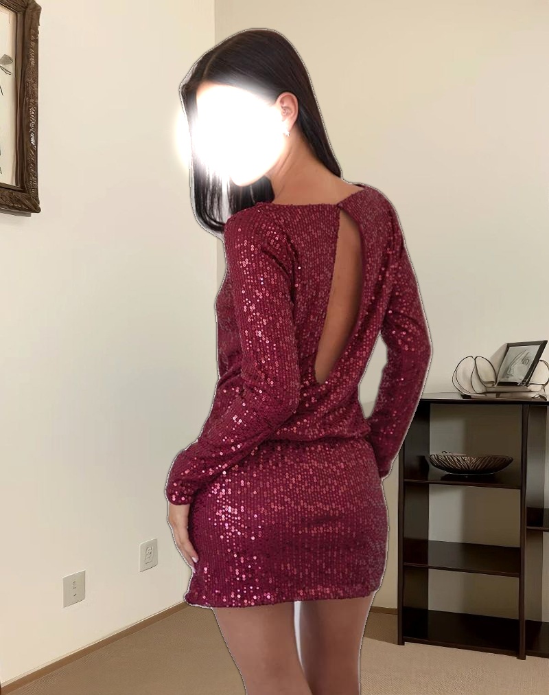 Jasilia Long Sleeve Mini Dress in Gauzy Sequin Red