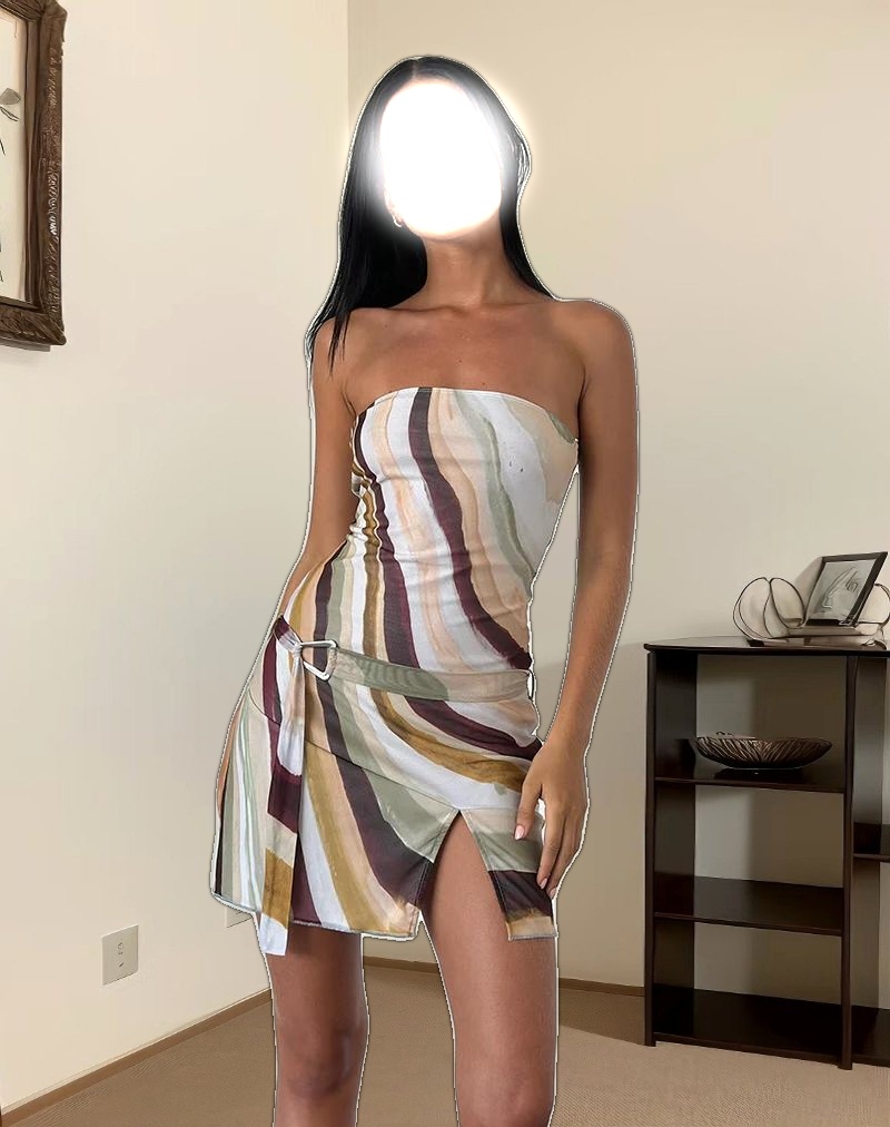 Kevsra Bandeau Mini Dress in Mesh Wiggle Sunset