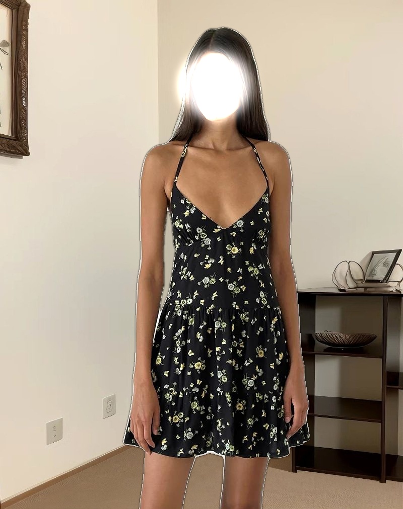 Siskana Mini Dress in Lemon and Lime Black