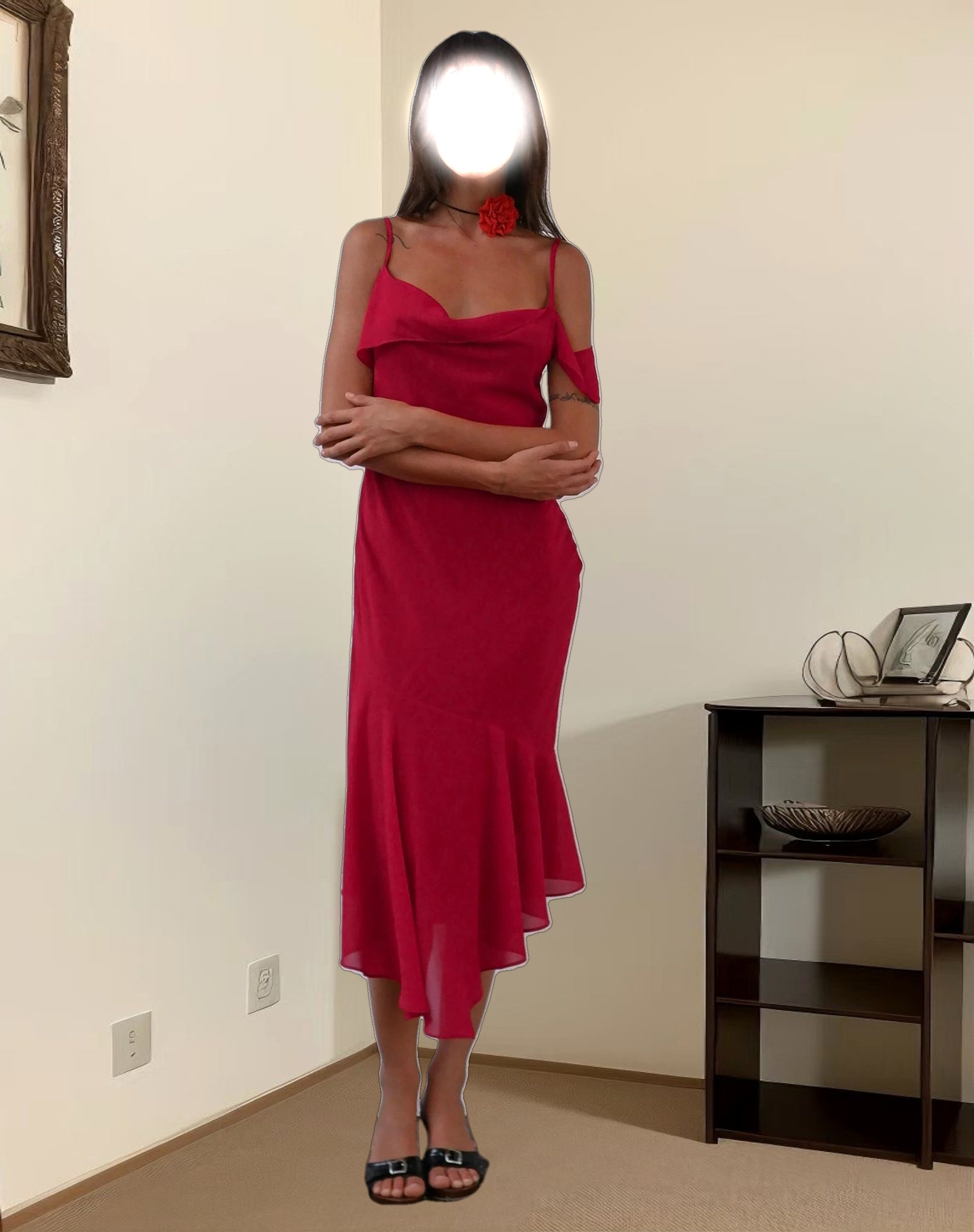 Dansya Midi Chiffon Dress in Red