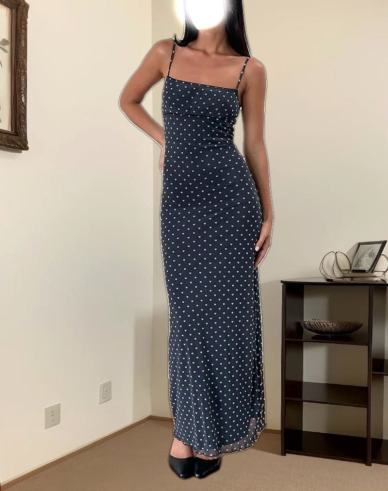 Darsih Maxi Dress in Heart Flock Navy and Yellow