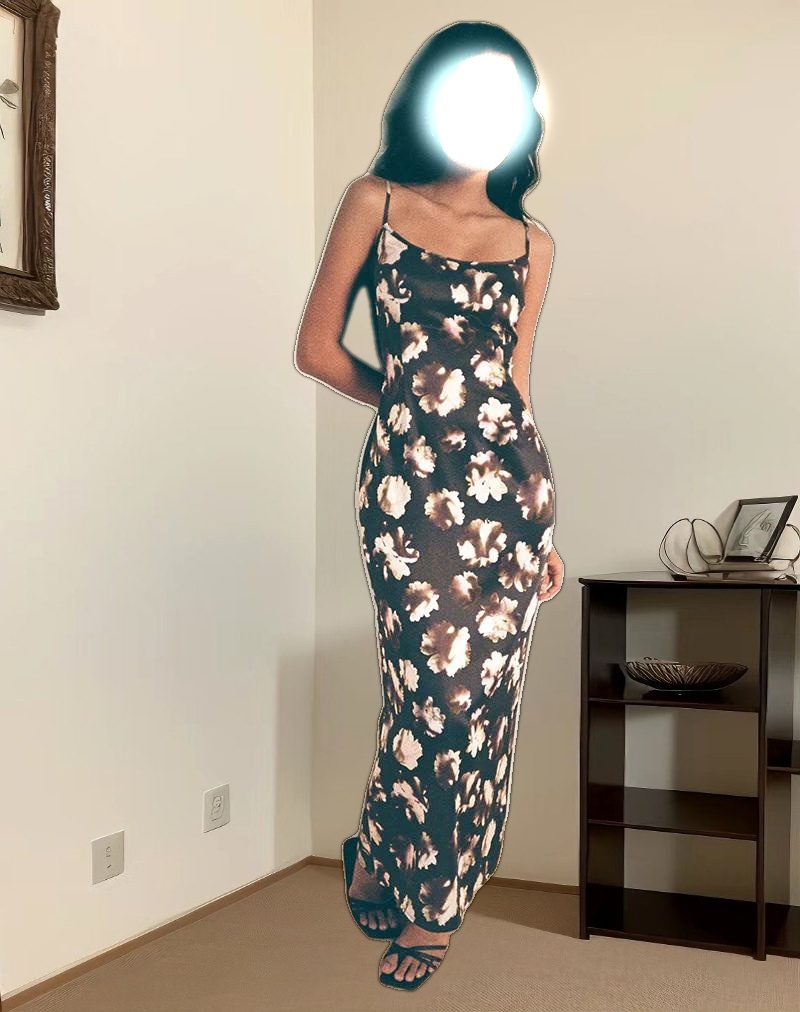 Kafka Maxi Dress in Brown Floral Print