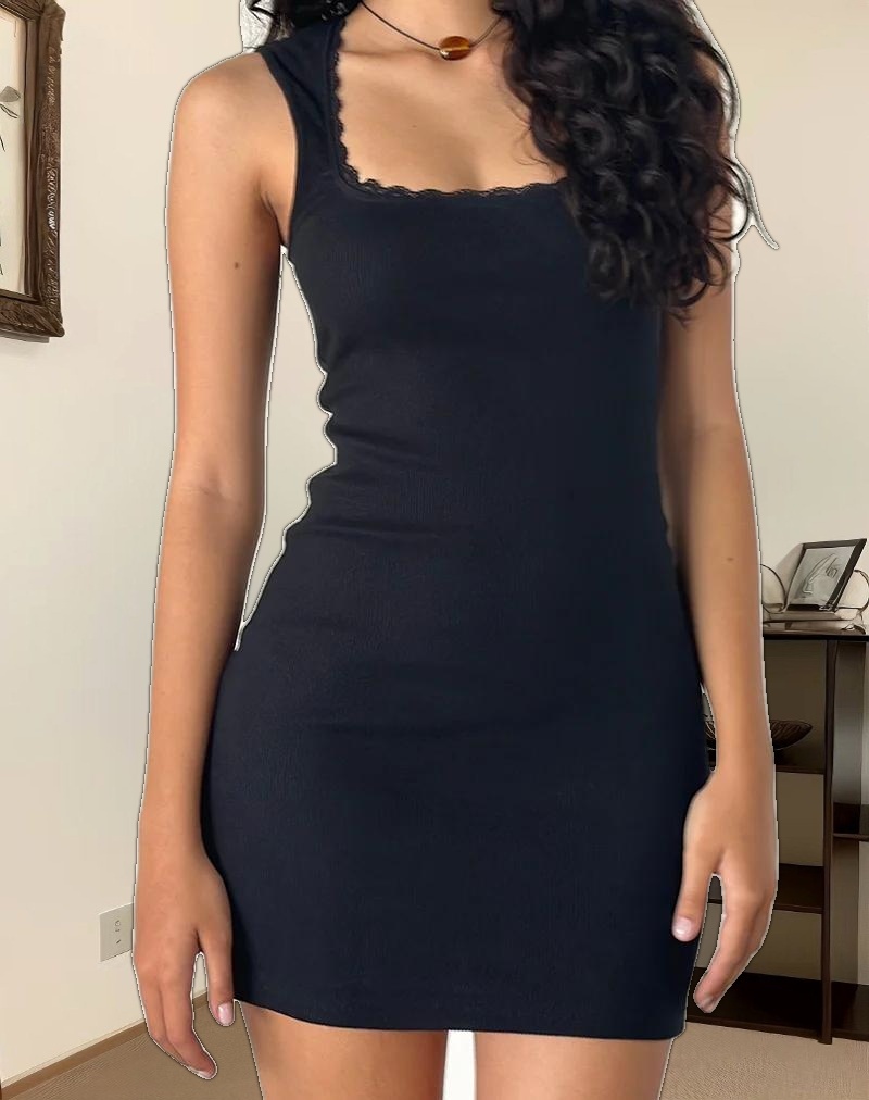 Jilly Mini Dress in Ribbed Black