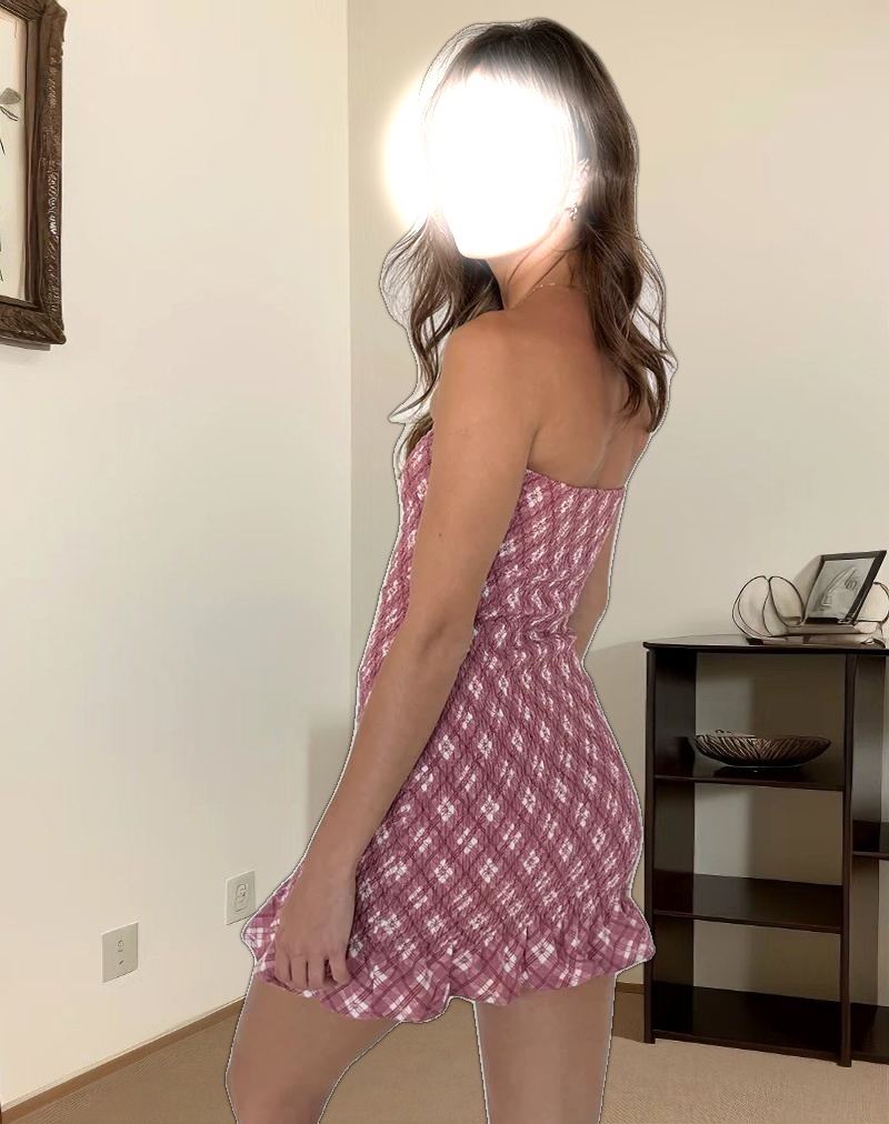 Takiyo Bandeau Mini Dress in Pink Tartan