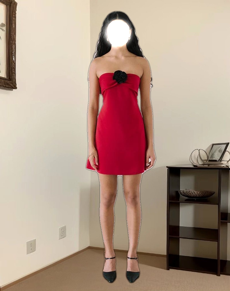 Ninivala Dress in Red with Black Rosette