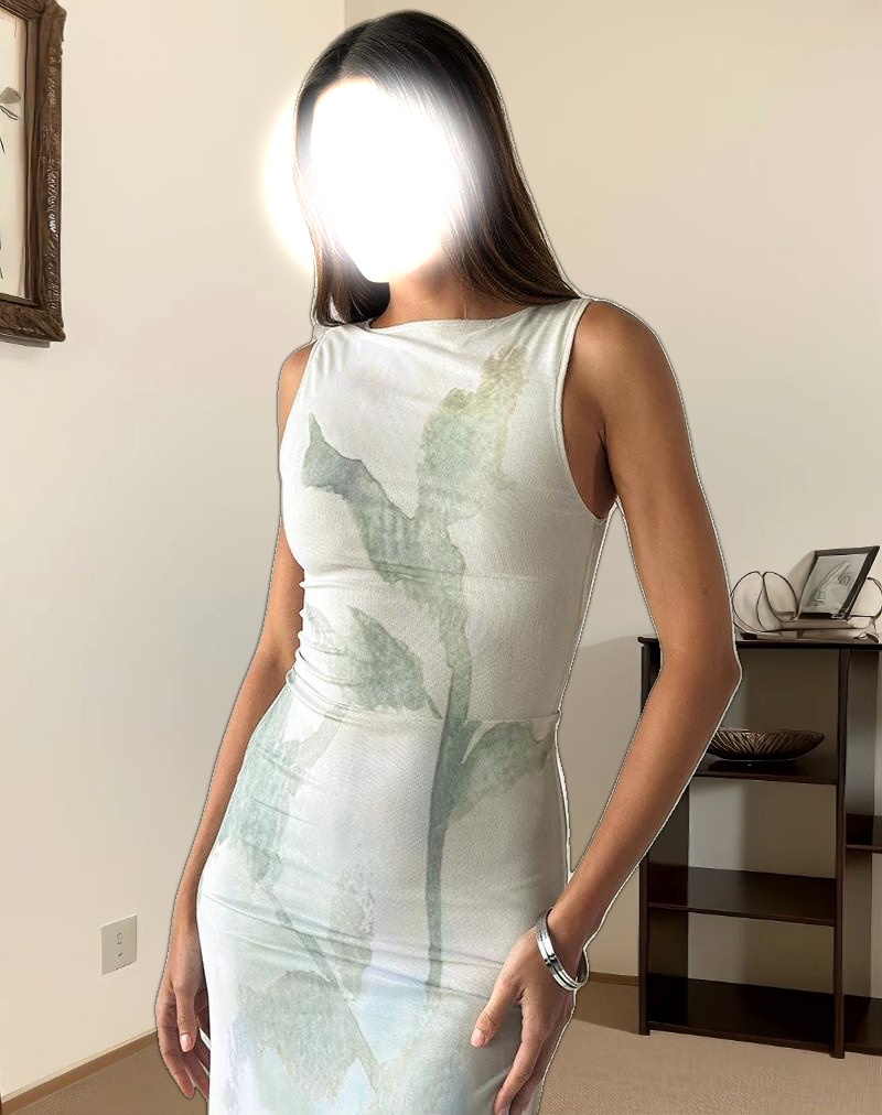 Flo Midi Dress in Abstract Painted Flower Blue