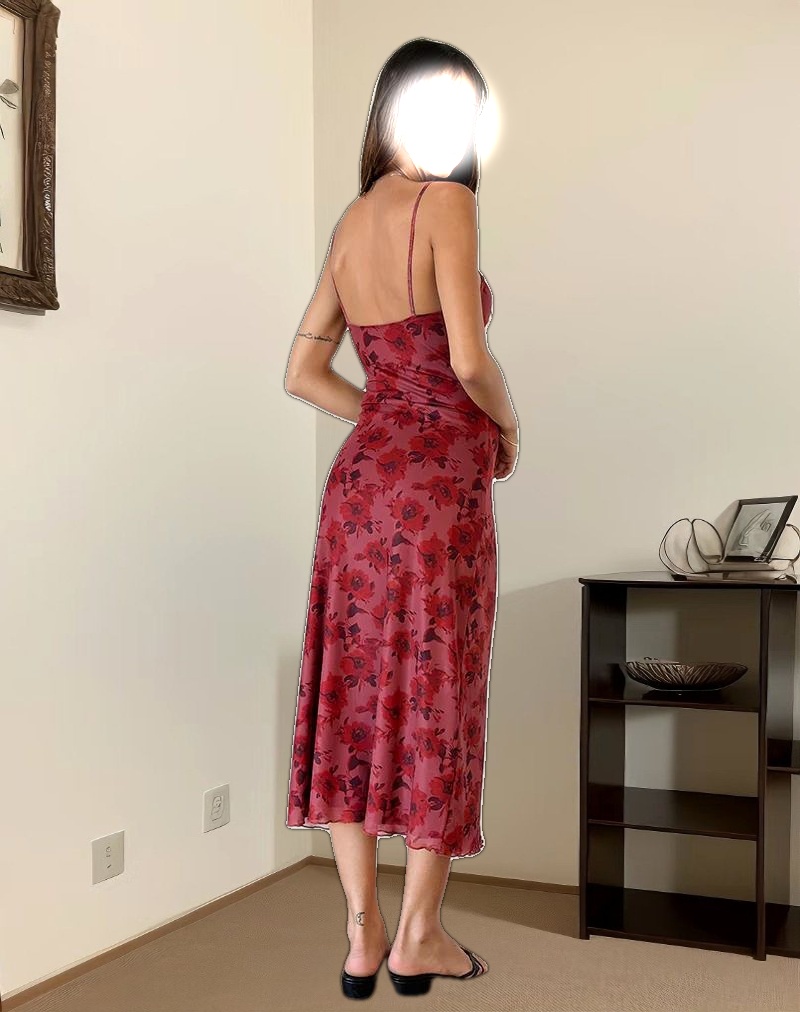 Coya Midi Dress in Fairy Floral Burgundy Flock