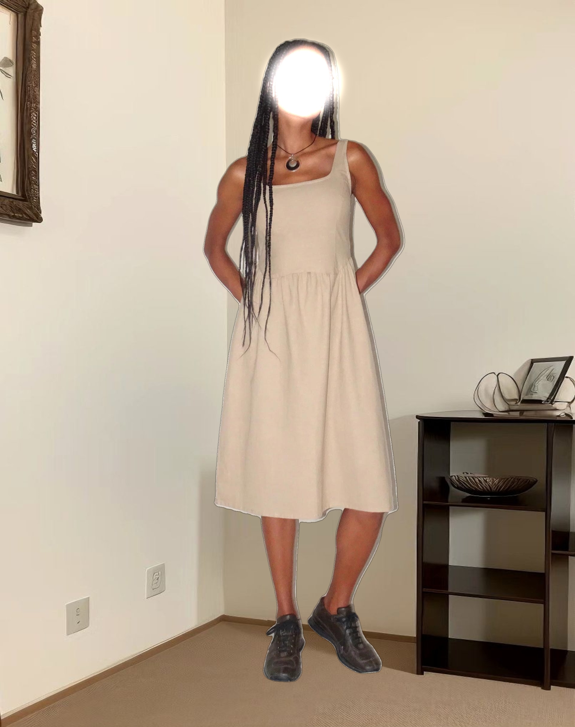 MOTEL X JACQUIE Pelove Drop Waist Midi Dress in Light Taupe