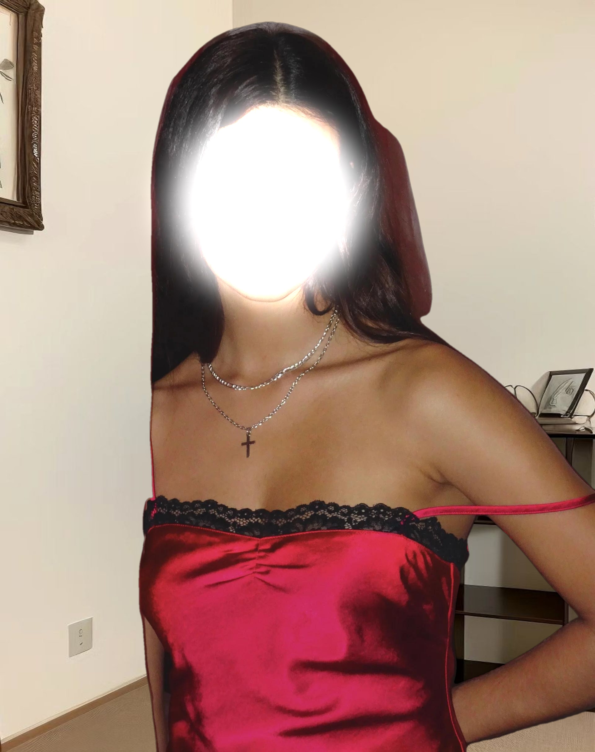 Larna Satin Mini Dress in Red with Black Lace Trimming