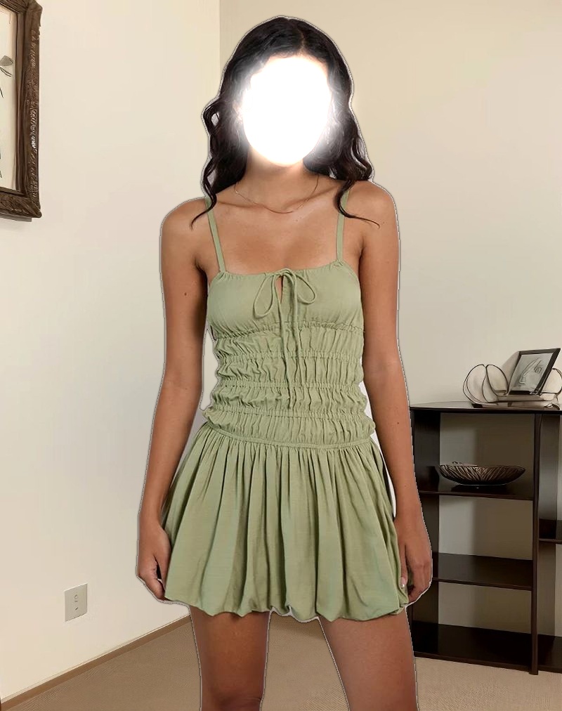 Rasmil Bubble Hem Mini Dress in Sage Green