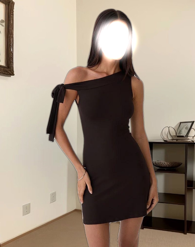 Xeenia One Shoulder Mini Dress in Chocolate Brown