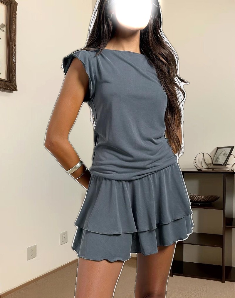 Lalana Boxy Mini Dress in Cupro Grey
