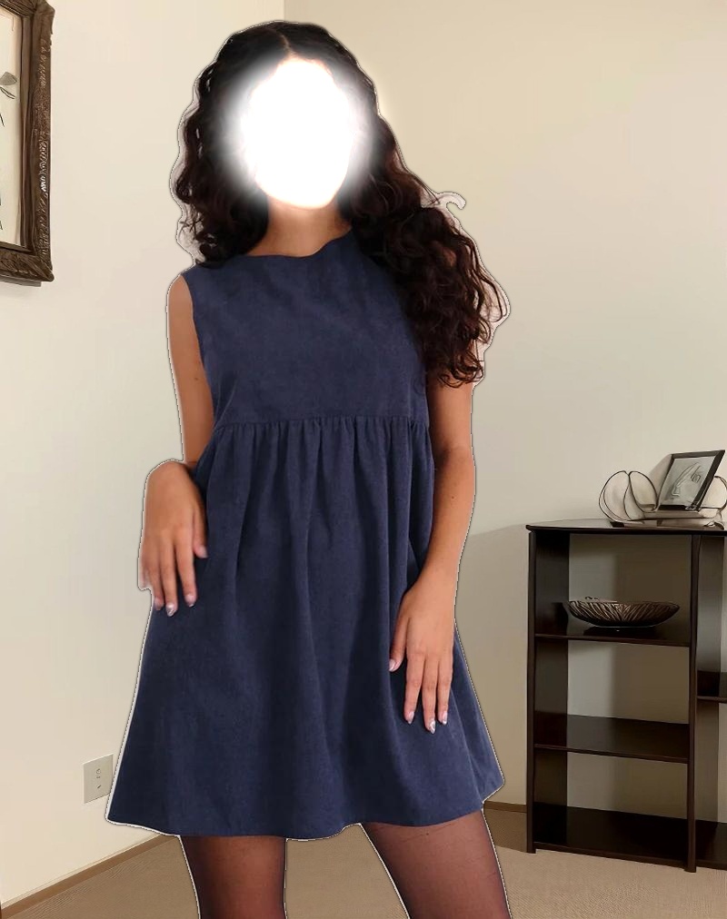 Sheba Mini Dress in Babycord Ink Blue