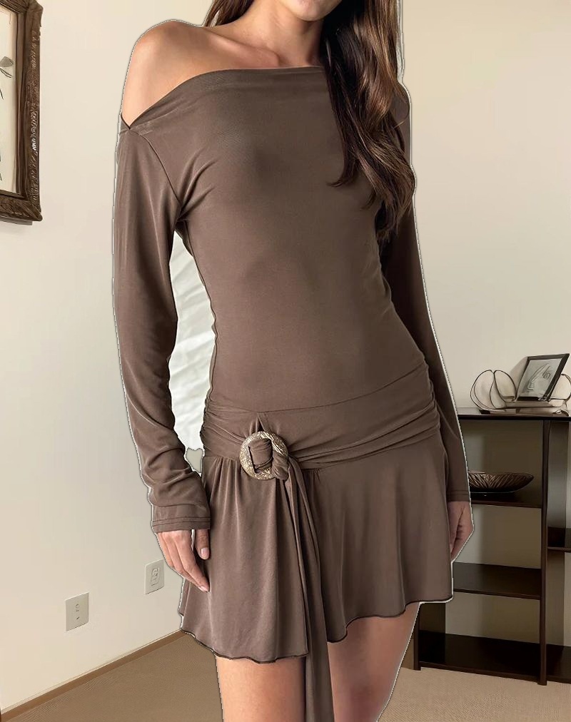 Aleida Belted Mini Dress in Cupro Mink