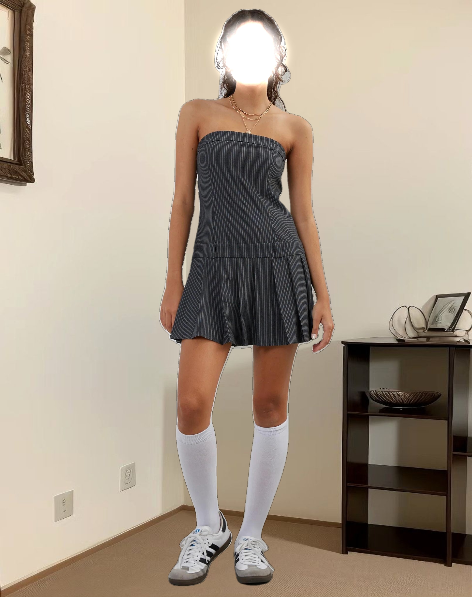 Payoda Mini Dress in Pinstripe Grey