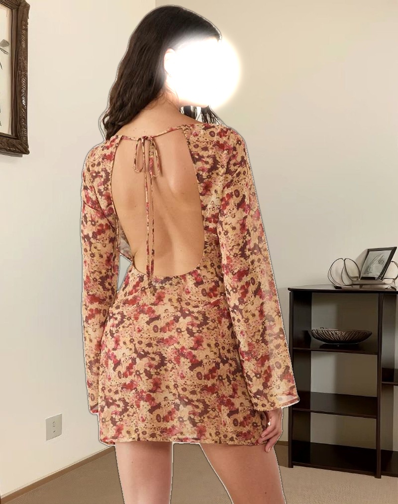 Jovia Mini Dress in Chiffon Rusty Flower