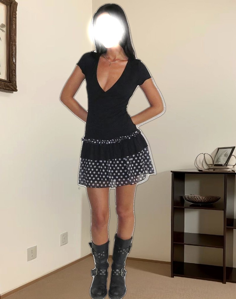 Navya Wrap Mini Dress in Basic Polka Black