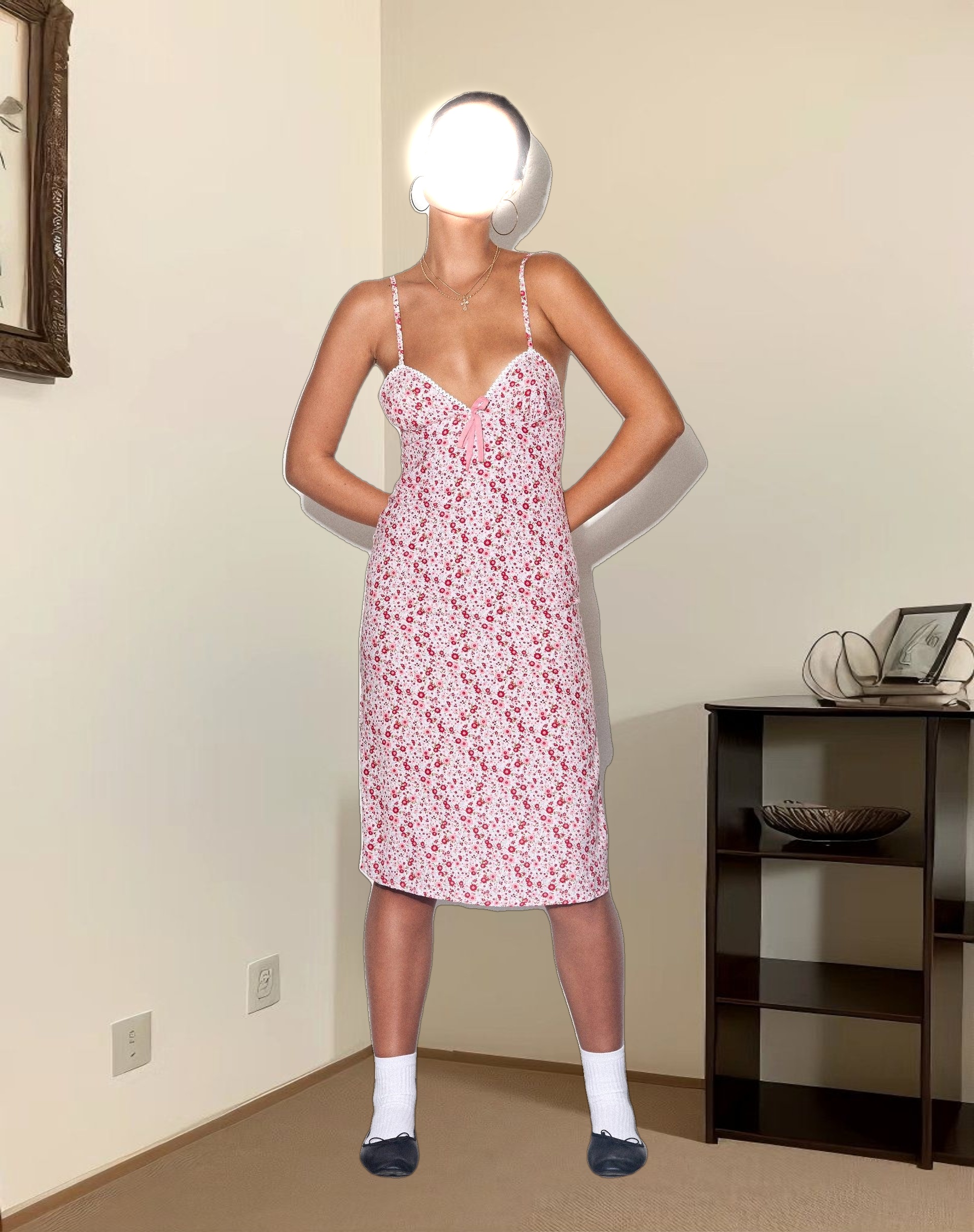 Sharon Midi Dress in Blush Red Ditsy Floral