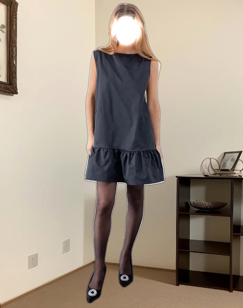 Arkana Babydoll Mini Dress in Black Taffeta