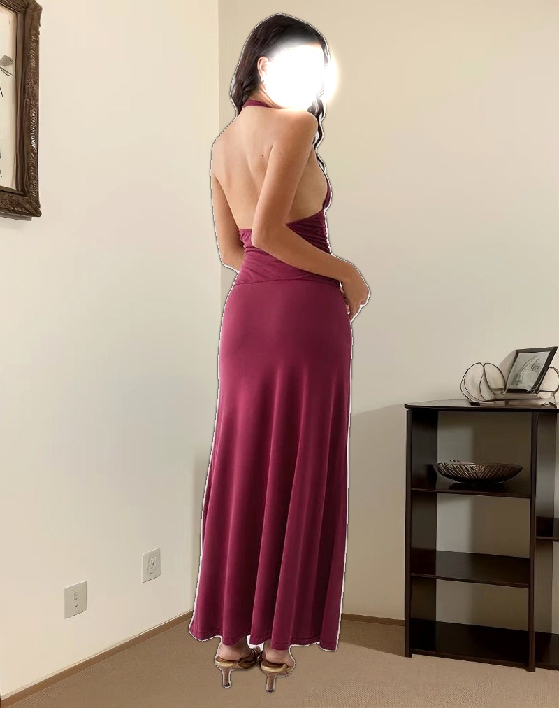 Ryoko Maxi Dress in Cupro Burgundy