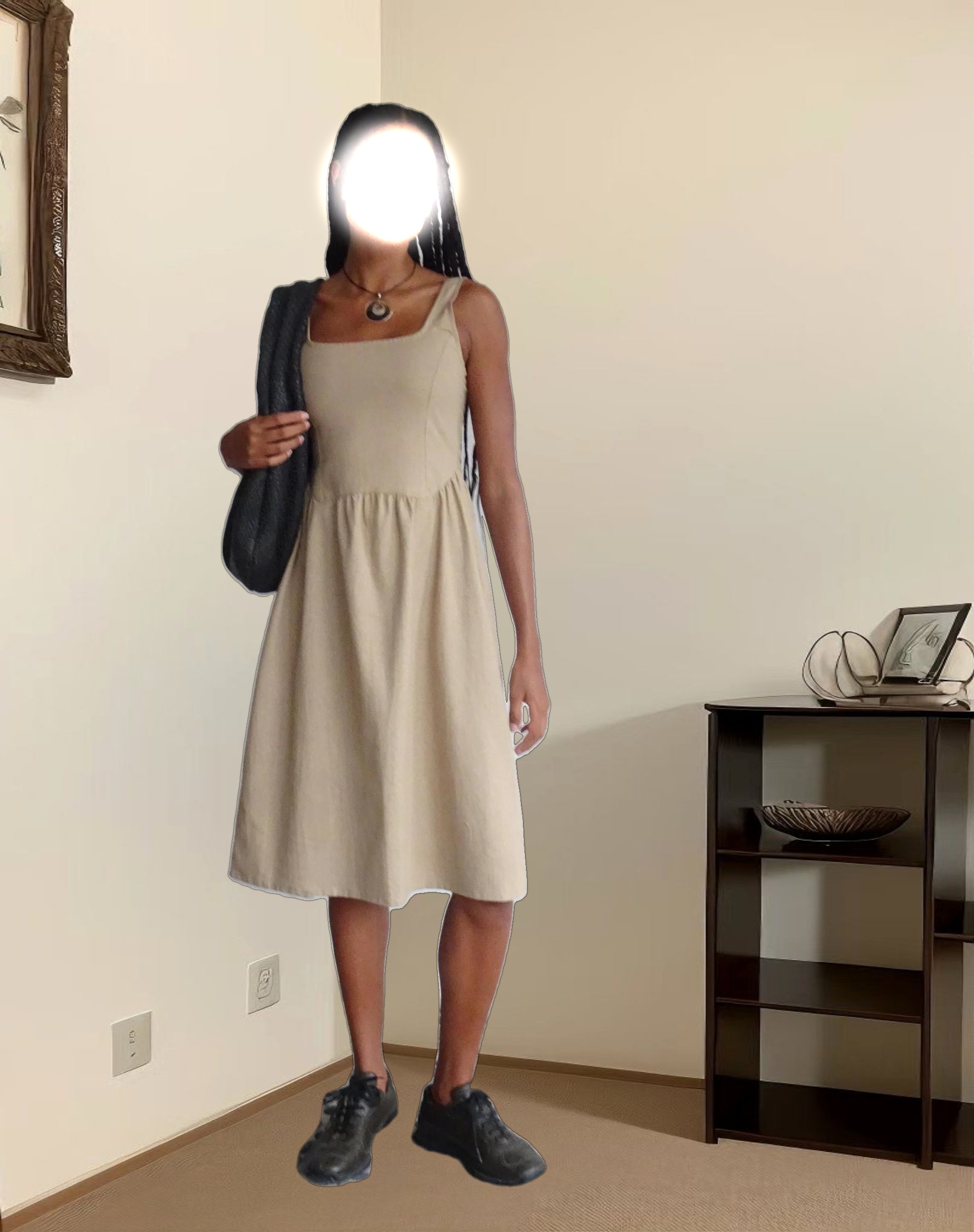 MOTEL X JACQUIE Pelove Drop Waist Midi Dress in Light Taupe