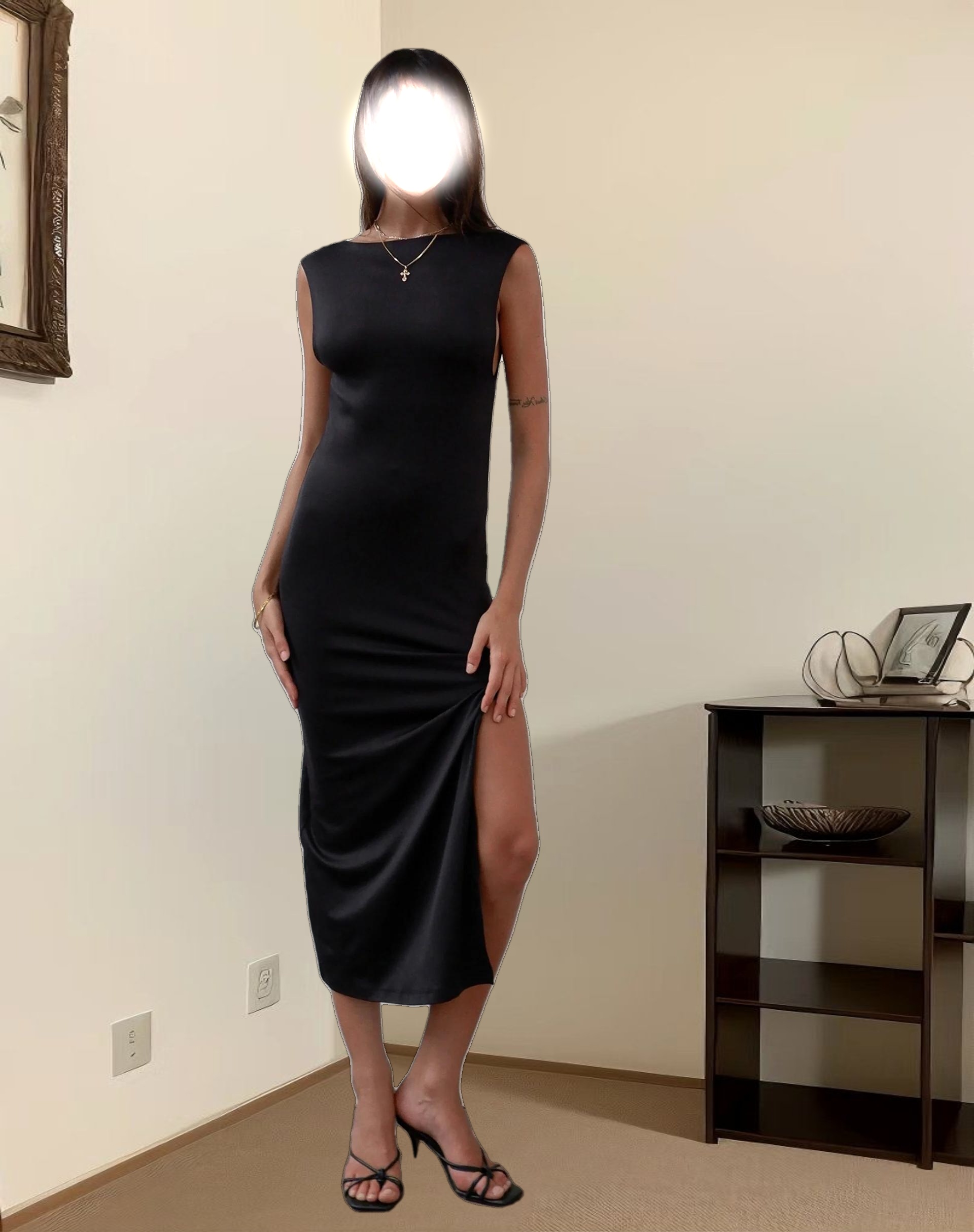 Lauryn Backless Maxi Dress in Sheer Black Jersey