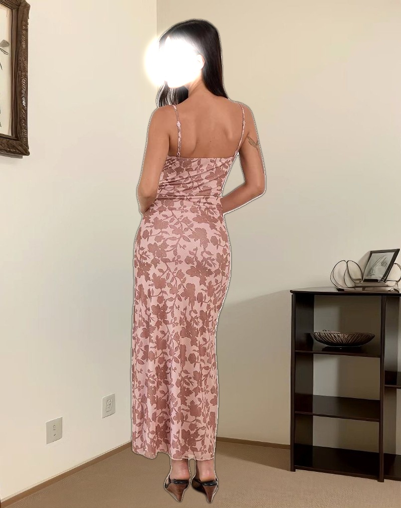 Dasita Cowl Neck Maxi Dress in Neutral Flower Print