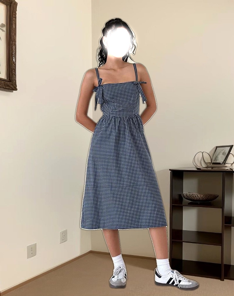 Sloane Midi Dress in Mini Dark Blue Gingham