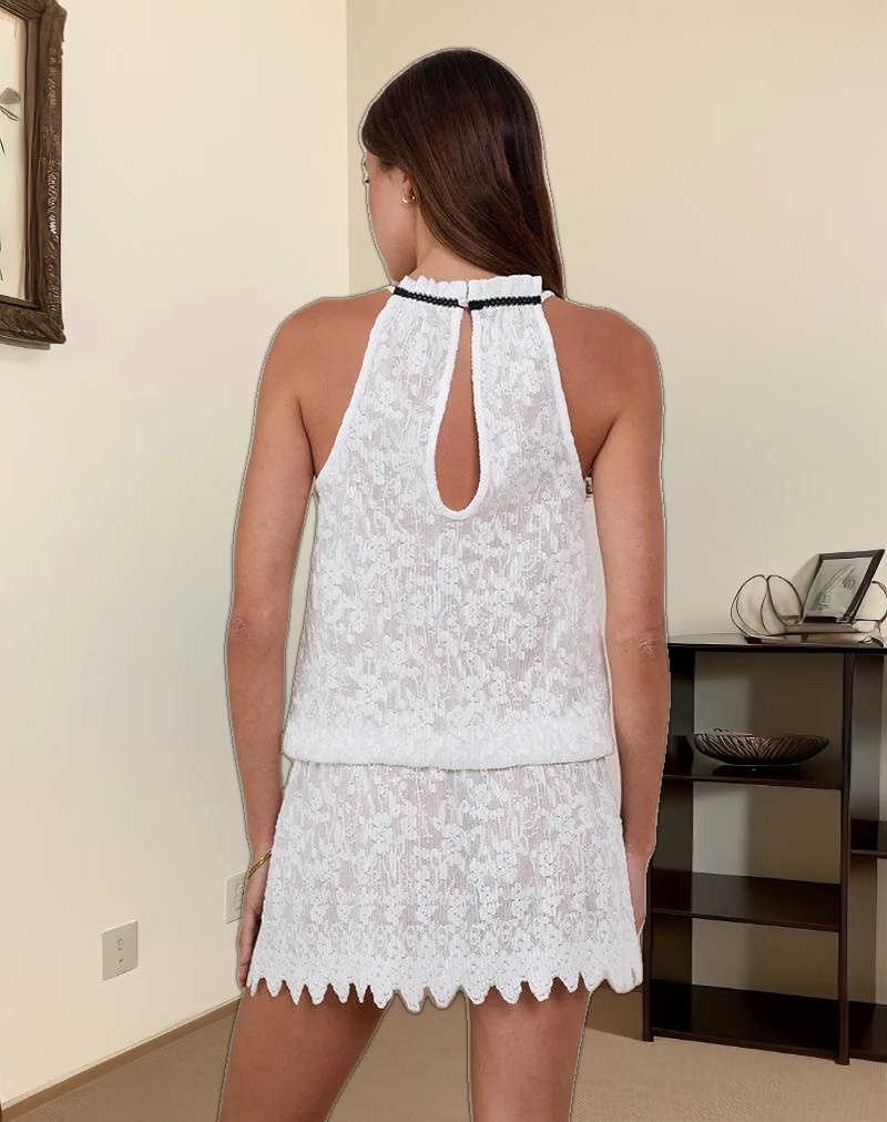 Gladia Halter Neck Mini Dress in Unlined Lace White