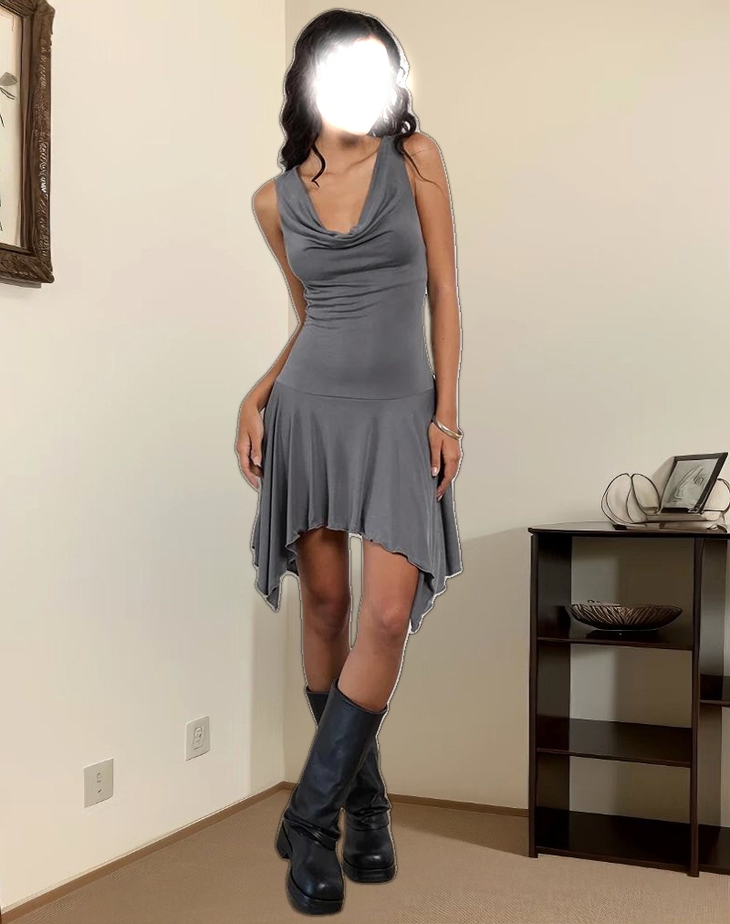 Briar Waterfall Mini Dress in Cupro Grey