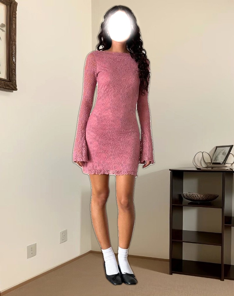 Sevila Long Sleeve Dress in Dusty Rose Lace