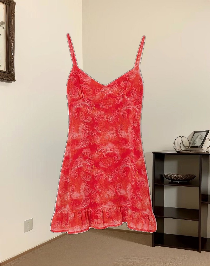 Mireya Mini Dress in Paisley Chiffon Red