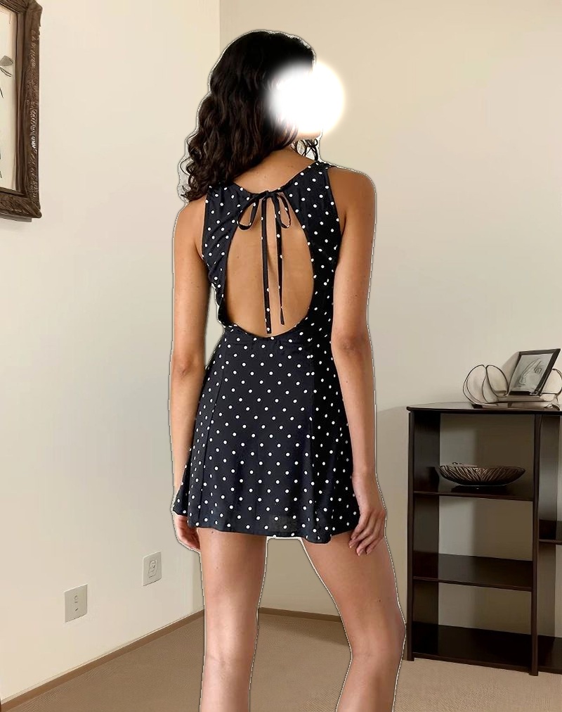 Ayana Backless Mini Dress in Polka Black