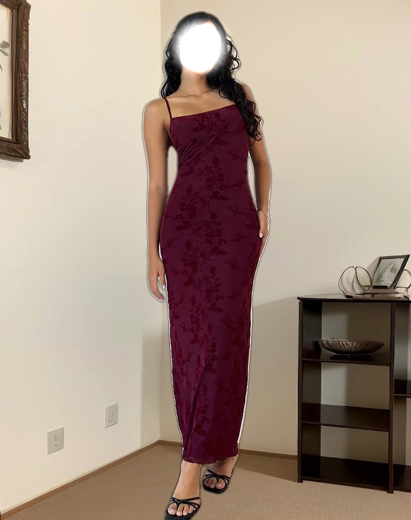 Darsih Maxi Dress in Botanical Flower Maroon