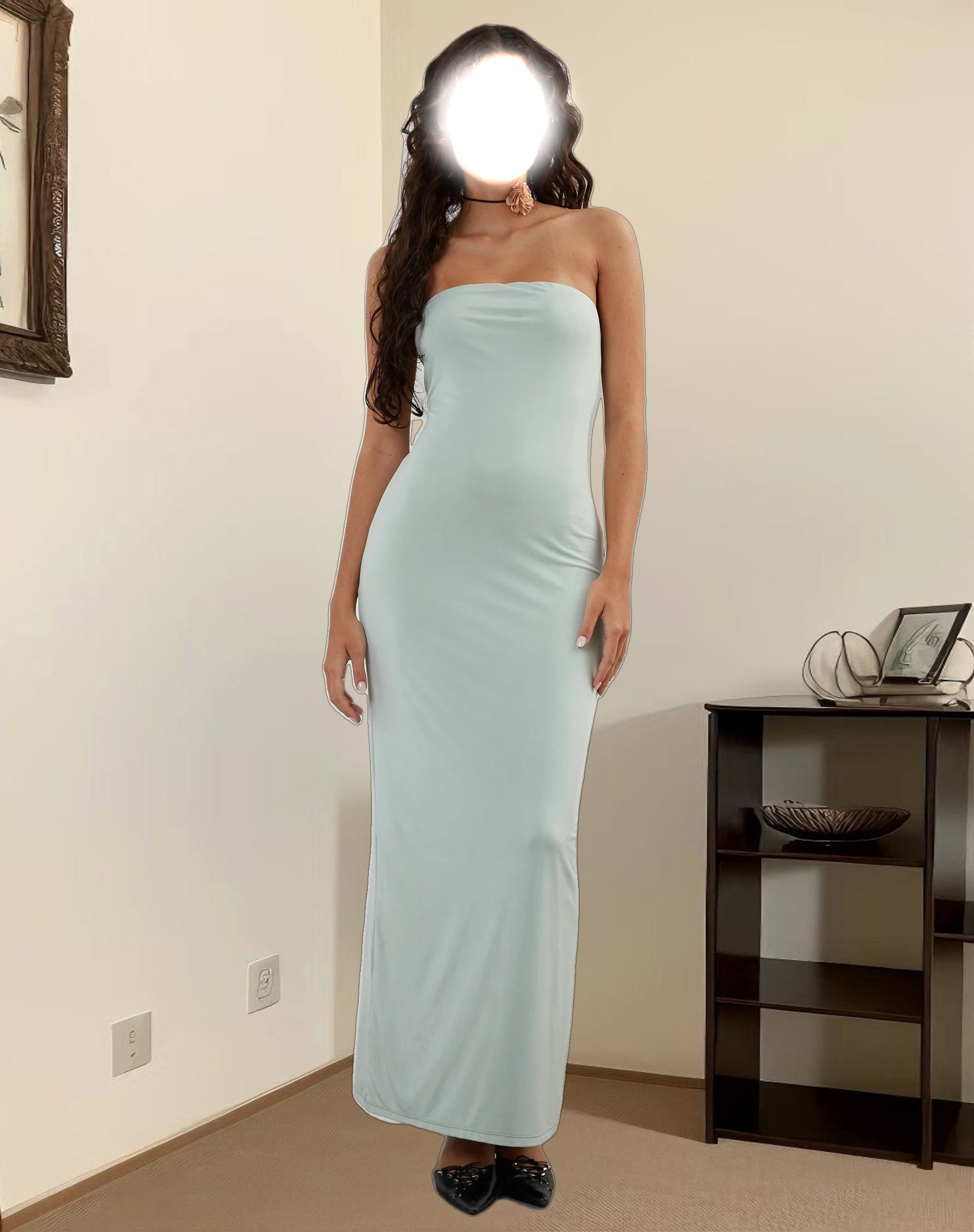 Annalise Bandeau Slinky Maxi Dress in Mint