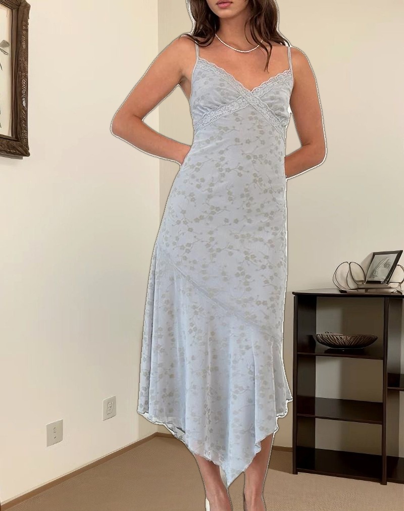 Devon Midi Dress in Flock Chic Petals Grey