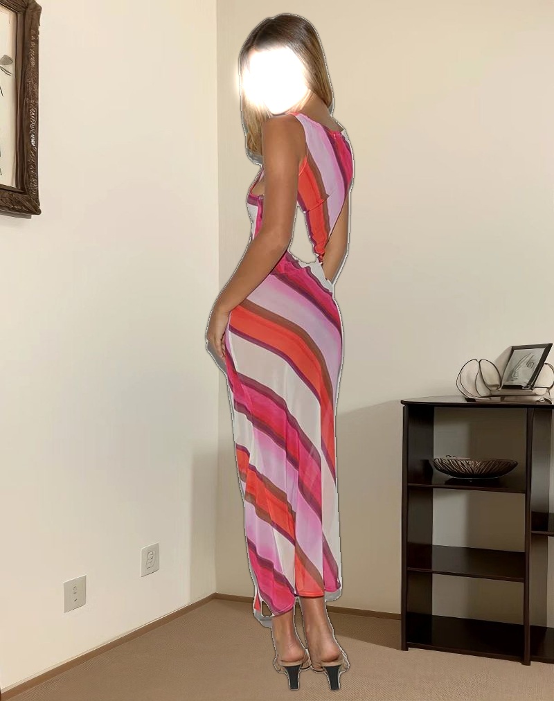 Anira Maxi Dress in Pink Chiffon Painted Stripe