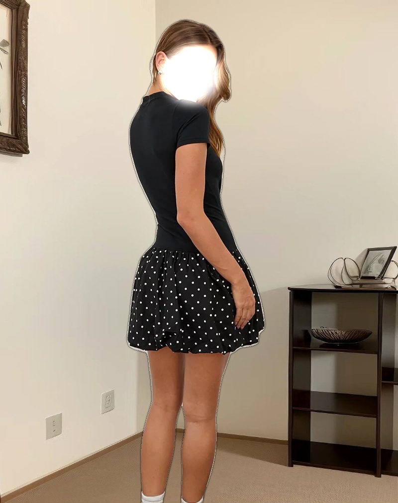 Sherida Bubble Mini Dress in Black Basic Polka