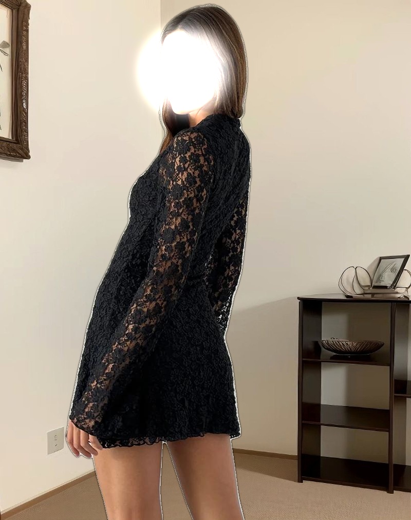 Silvanna Keyhole Mini Dress in Lace Black