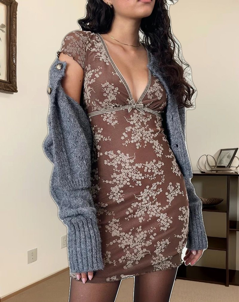 Evilia Mini Dress in Floral Blooming Vines Brown